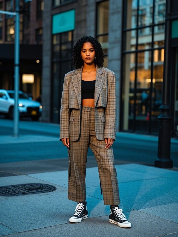 4. Cropped Suits & High-Top Sneakers
