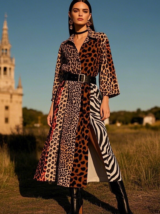 10. Mixed Animal Print Maxi Dress + Belted Waist