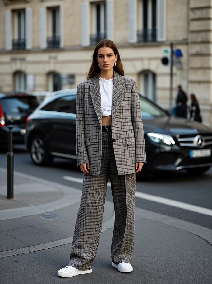 6. Patterned Suits with Minimalist Sneakers