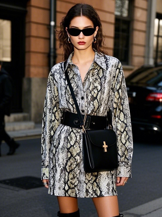 6. Snakeskin Shirt Dress + Combat Boots