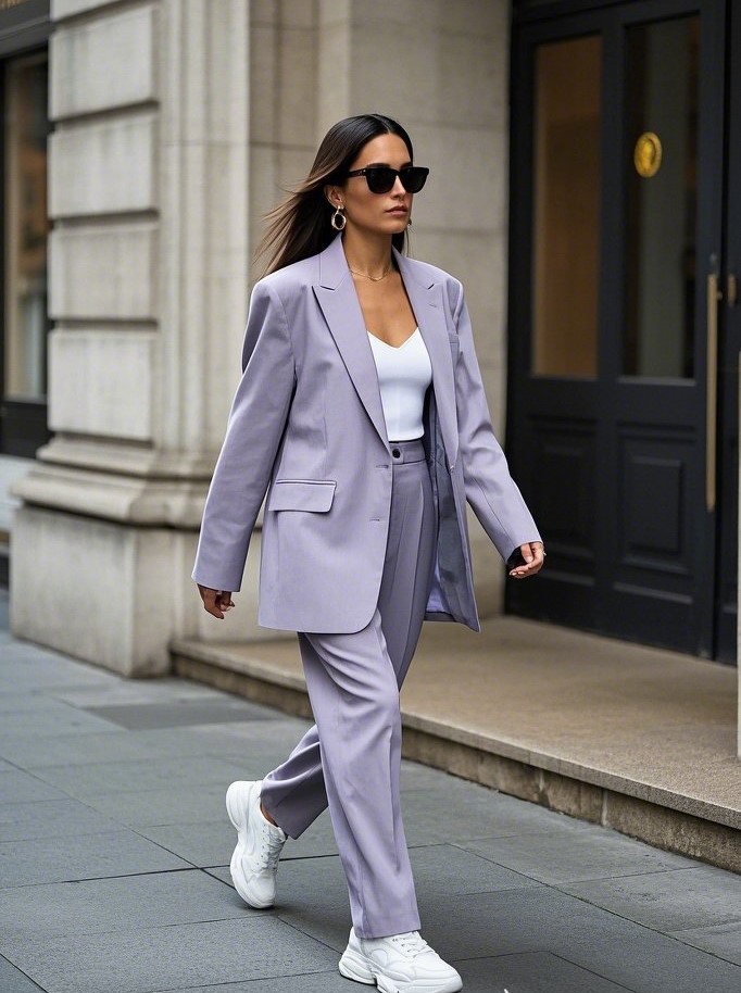 The Power Suit + Clean White Sneakers