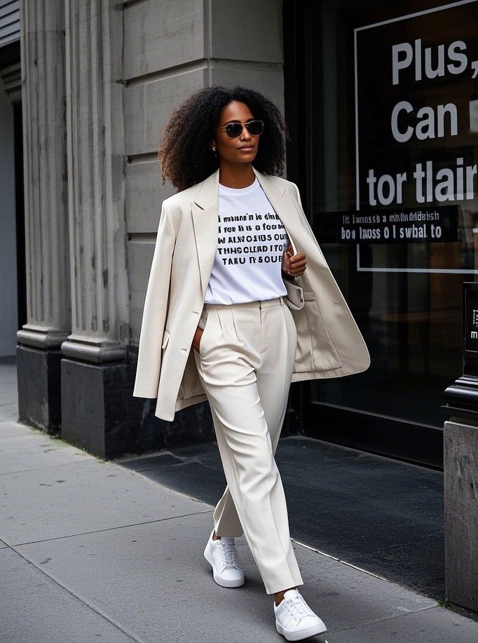 1. The Classic White Sneaker & Neutral Suit