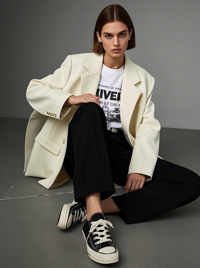 The Power Suit + Clean White Sneakers
