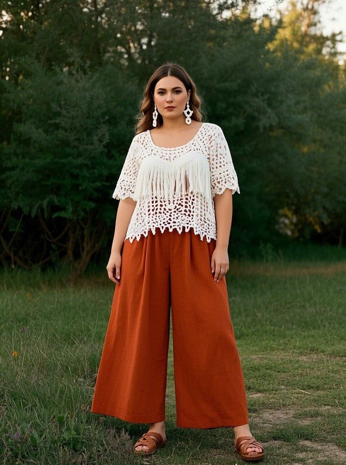 2. Wide-Leg Pants + Crochet Tops
