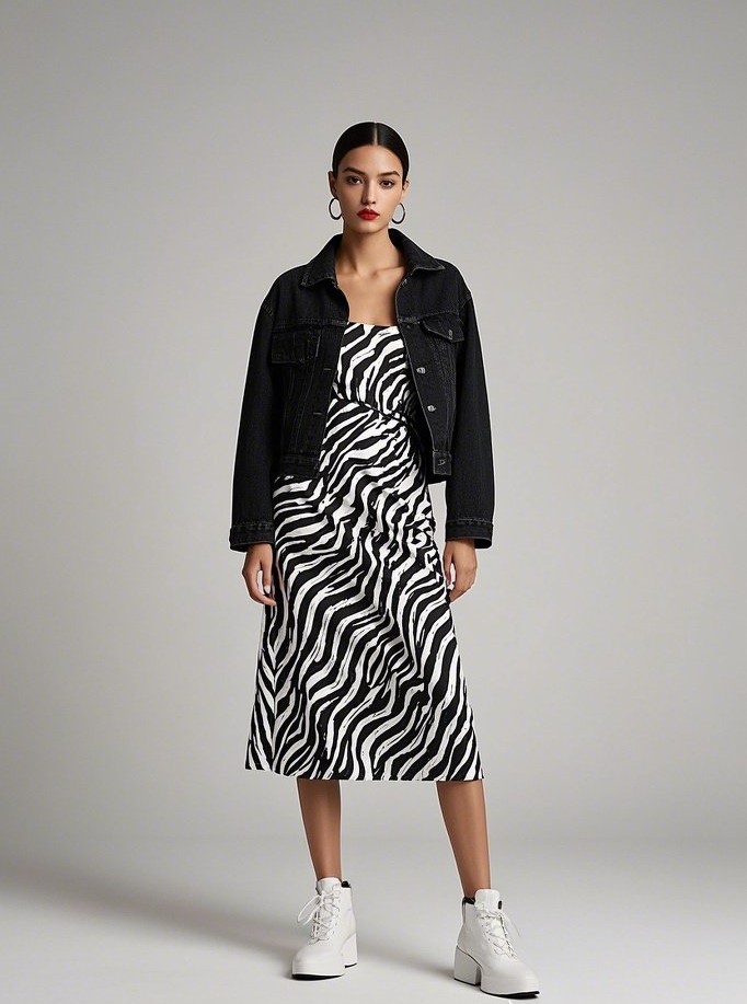 2. Zebra Print Midi Dress: Black and White, Bold and Right