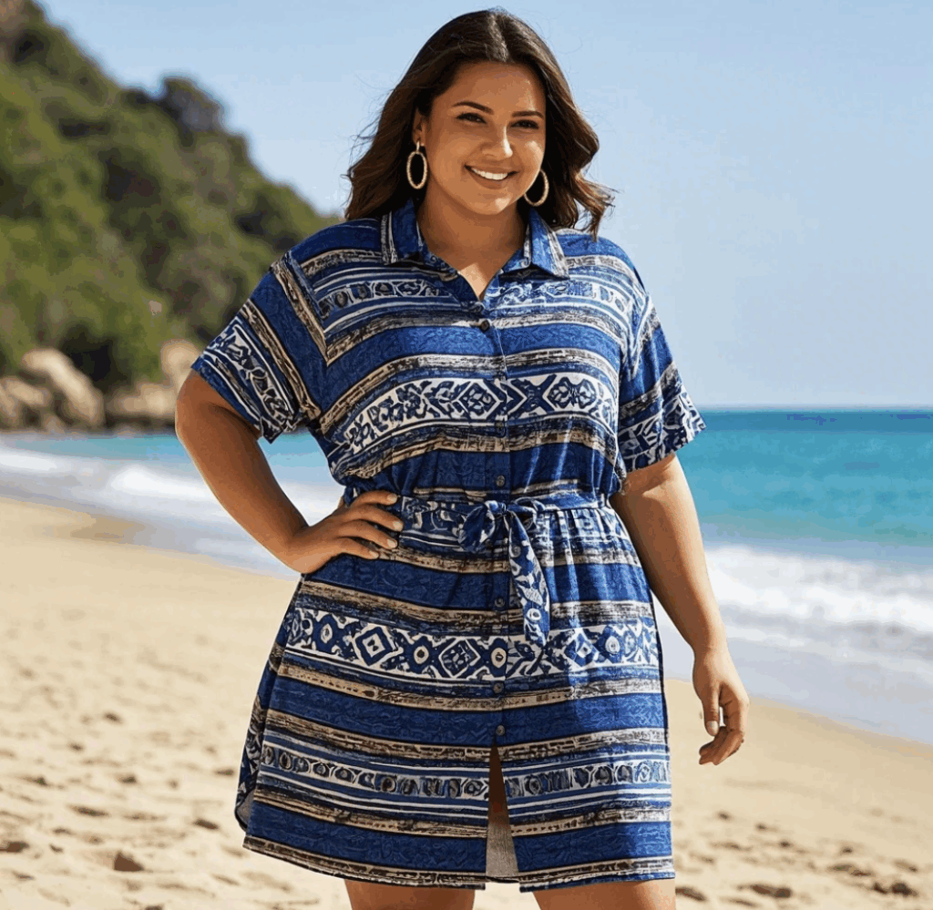 Button-Down Shirt Dress with Tribal Prints