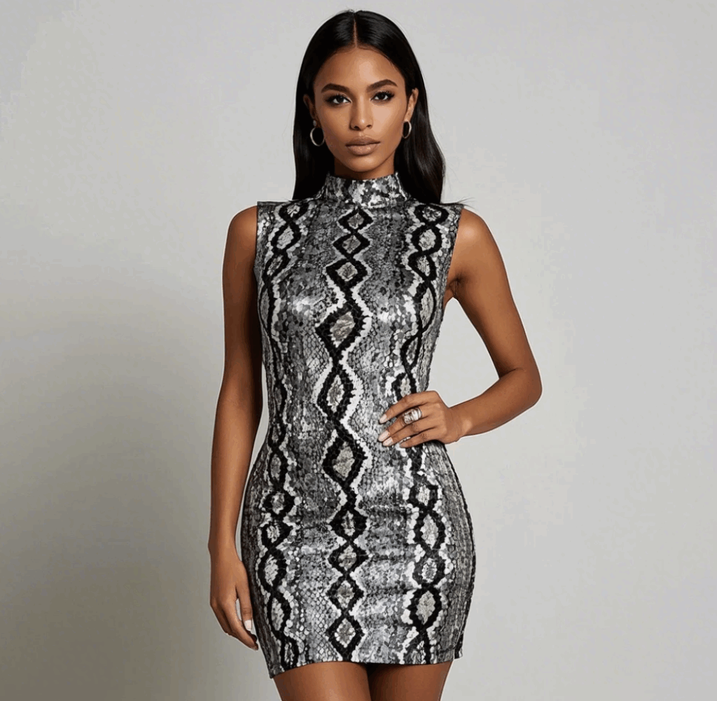 Snakeskin Bodycon with a Mock Neck