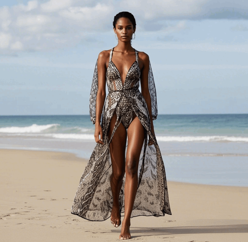 Sheer Overlay Snake Print Maxi