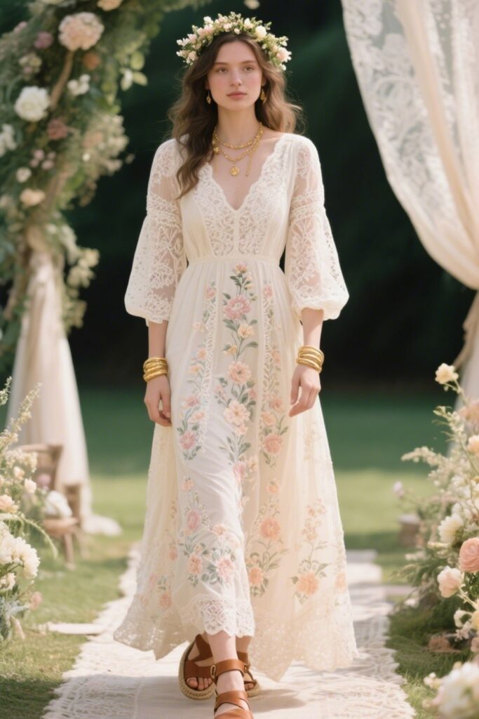 1. Dreamy Lace Maxi Dress with Floral Embroidery