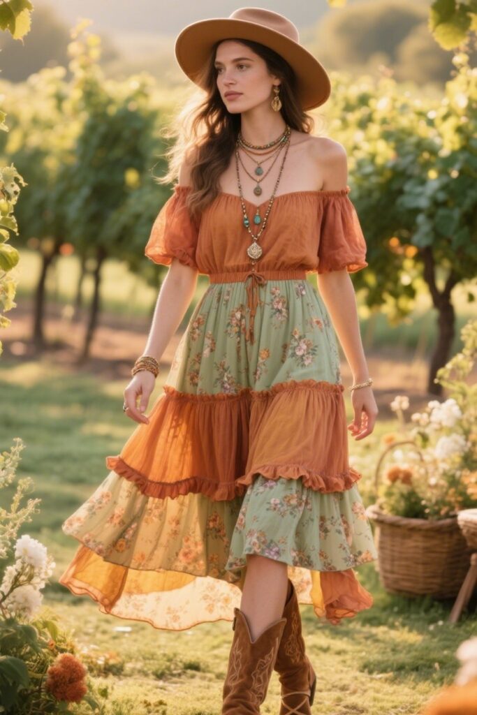 2. Off-Shoulder Tiered Midi Dress with Ruffles