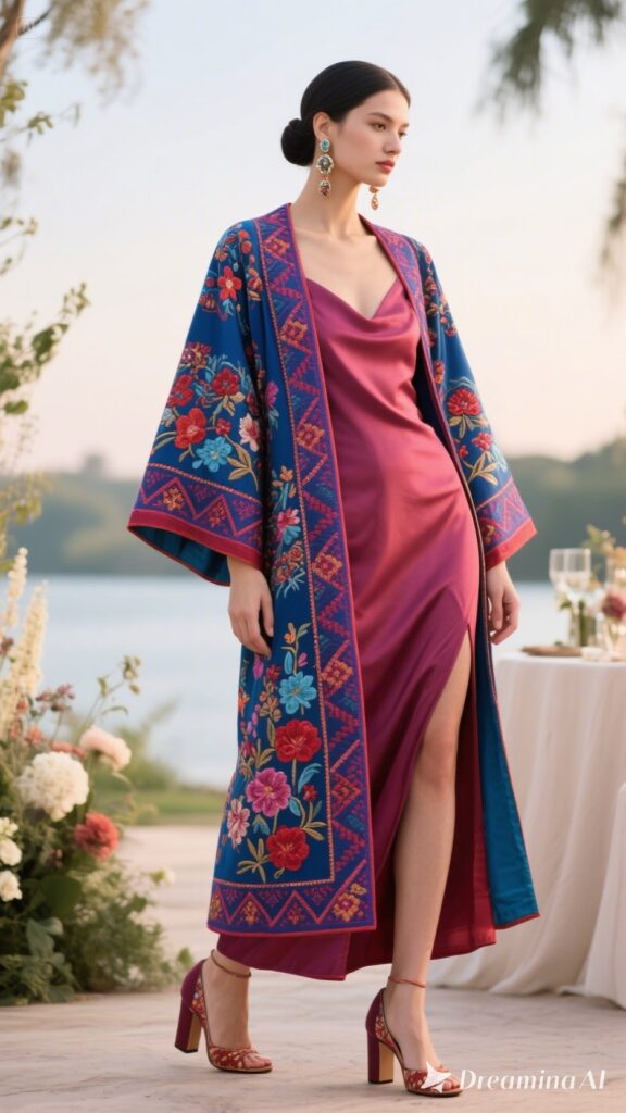 2. Embroidered Kimono over Slip Dress