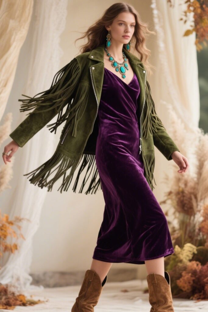 7. Velvet Dress with Fringe Jacket
