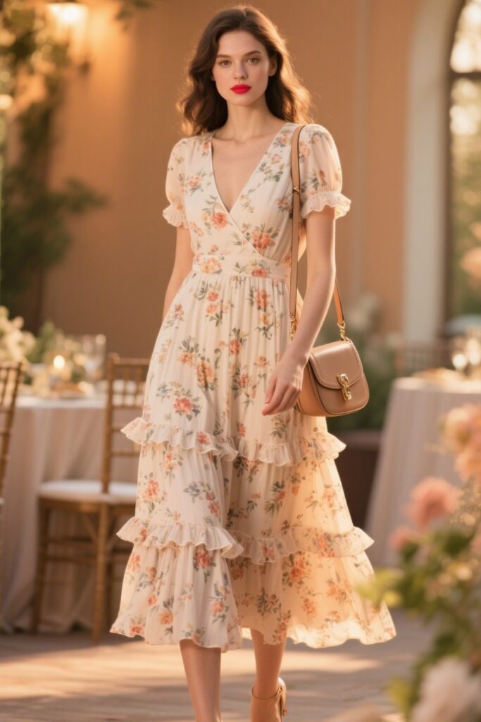 8. Tiered Midi Dress with Floral Print