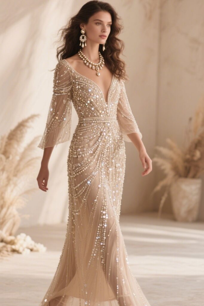 10. Beaded Maxi Dress with Statement Accessories