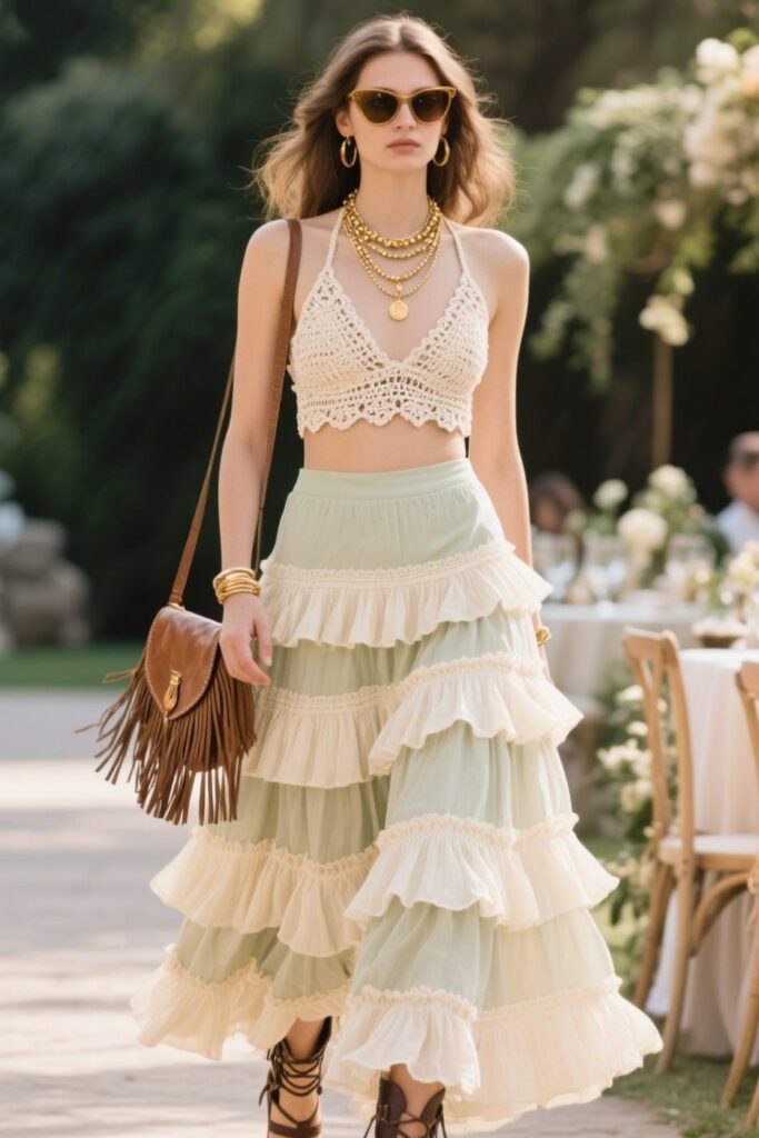 4. Tiered Ruffle Skirt with Crop Top