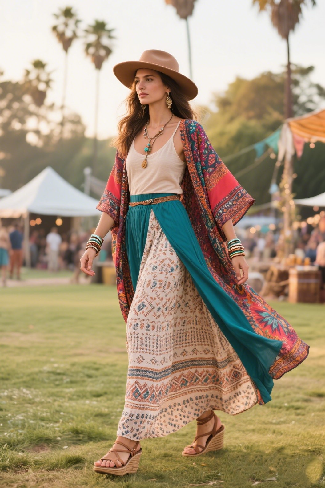 7. Maxi Skirt and a Kimono for Layered Perfection