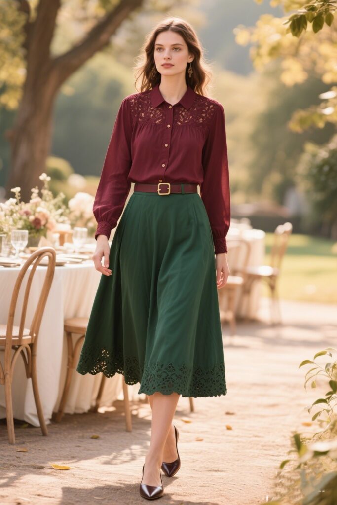 3. Sophisticated Boho: Solid Maxi Skirt with a Button-Down Blouse