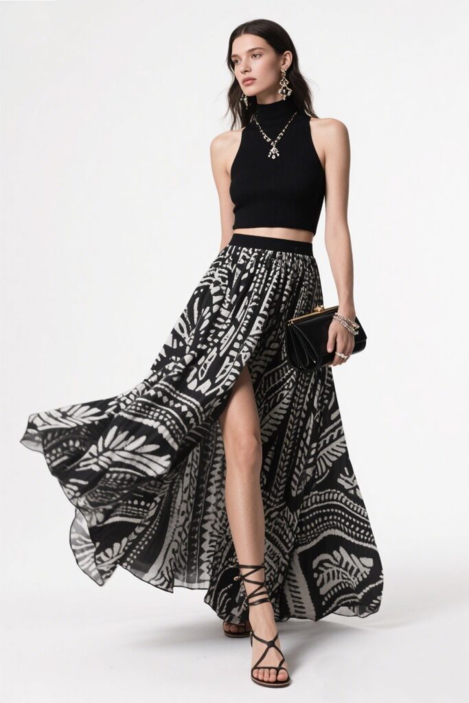 8. Evening Boho Glam: Fitted Top with a Flowing Maxi Skirt