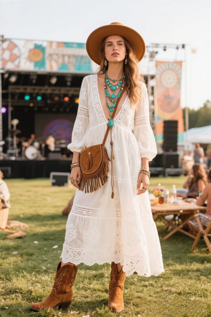 🌸 1. Desert Dreamer: The Classic Boho Look