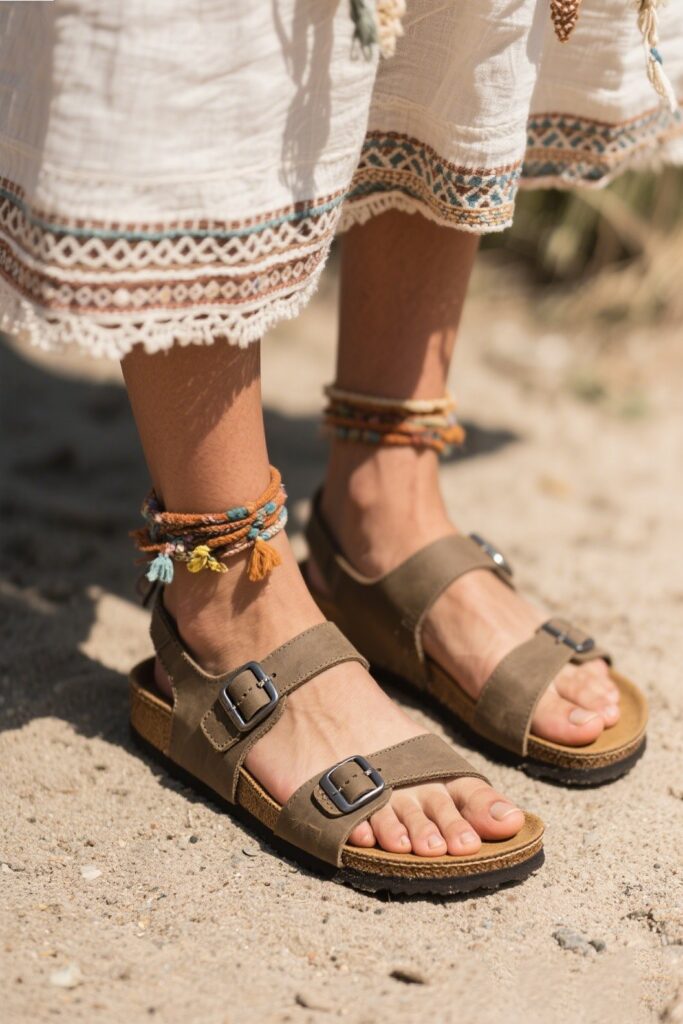 4. Birkenstock-Style Sandals: Laid-back and Earthy