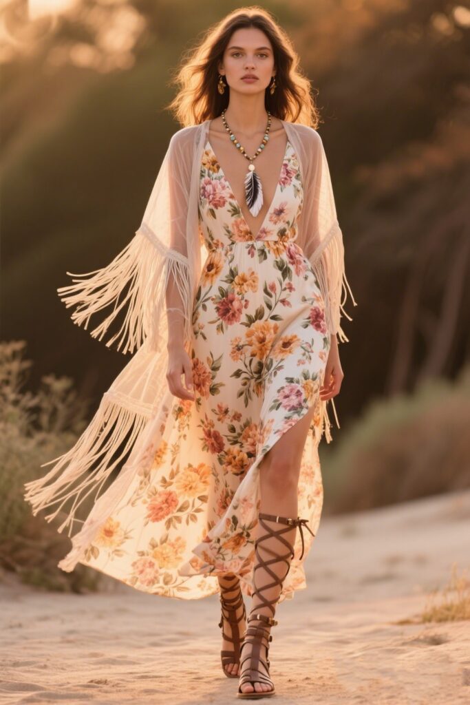 1. Maxi Dress + Kimono Combo