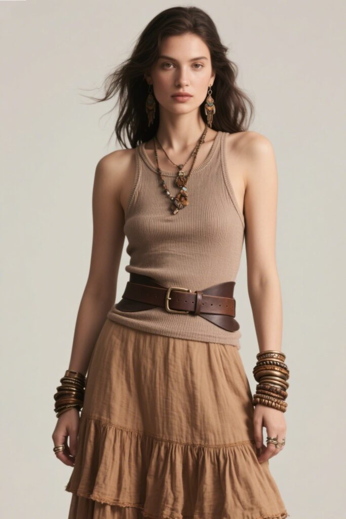 4. Tiered Skirt + Tank Top + Chunky Belt