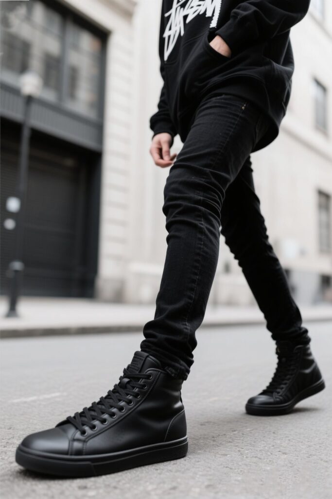 2. Black Sneakers – Sleek & Understated