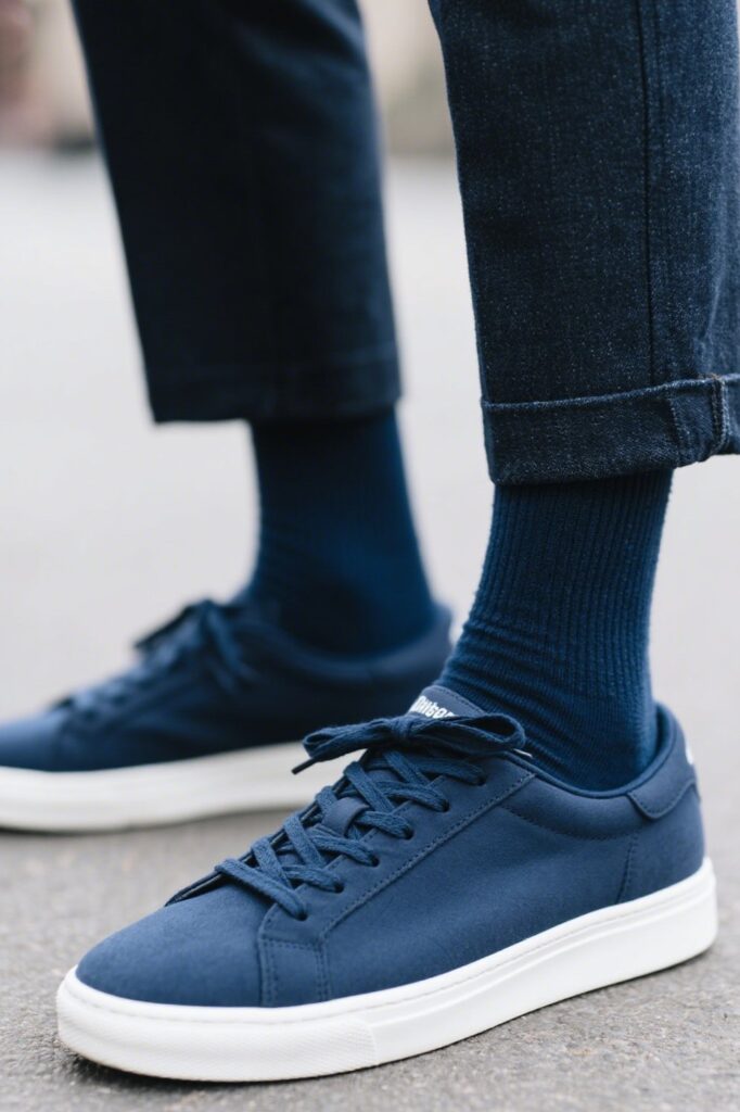 3. Navy or Blue-Toned Socks – Monochrome Magic