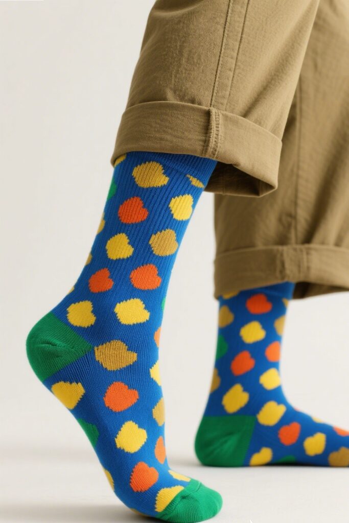 4. Bold Patterned Socks – A Pop of Personality