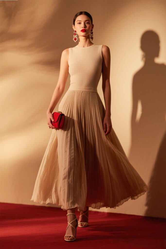 3. The Elegant Evening Look – With a Fitted Top & Heels