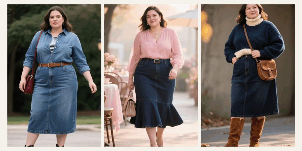 10 Jean Skirt Outfits for Plus-Size Women This Fall 🍂👗