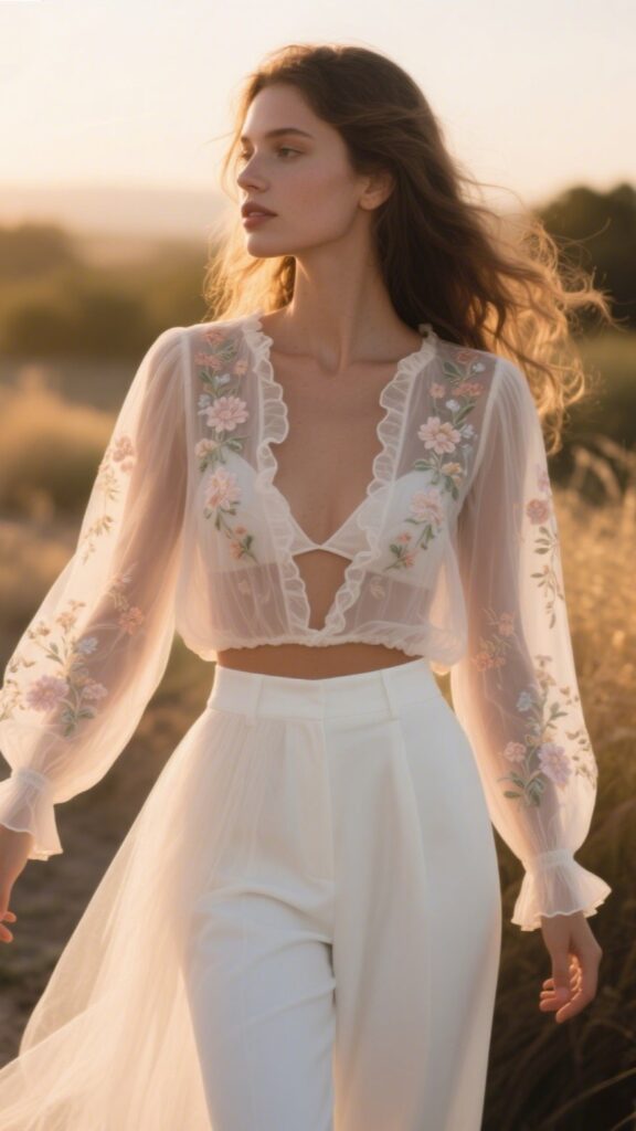 π 10. The Sheer Embroidered Blouse (Photoshoot Ready)