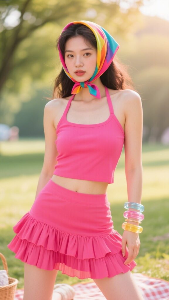 7. Halter-Neck Sleeveless Top + Ruffle Skirt 💗🌺
