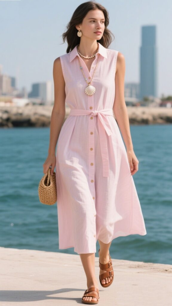 6. Sleeveless Button-Down Shirt Dress 👒🍓