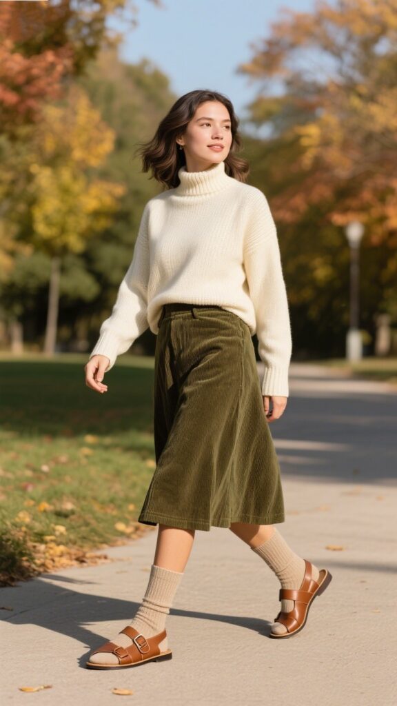 7. 🍏 Corduroy & Loafer Sandals