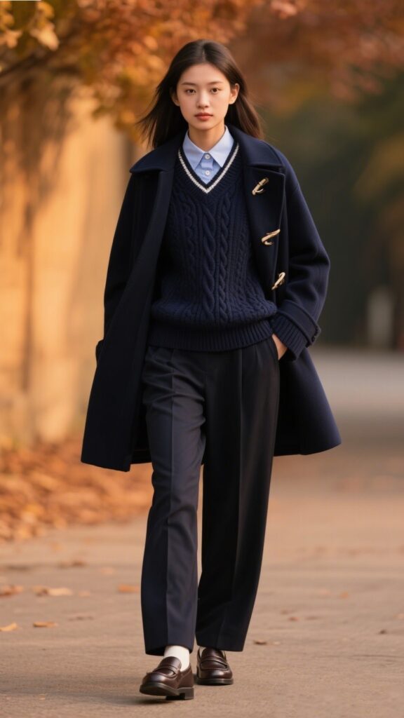 7. Button-Up Shirt Under a Sweater with a Peacoat β