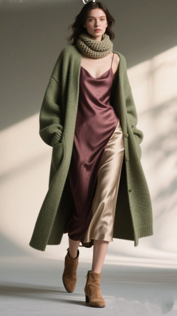 3. Oversized Cardigan Over Slip Dress 🌙