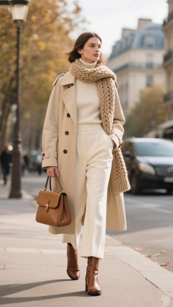1. The Classic Knit + Trench Combo 🧣🧥