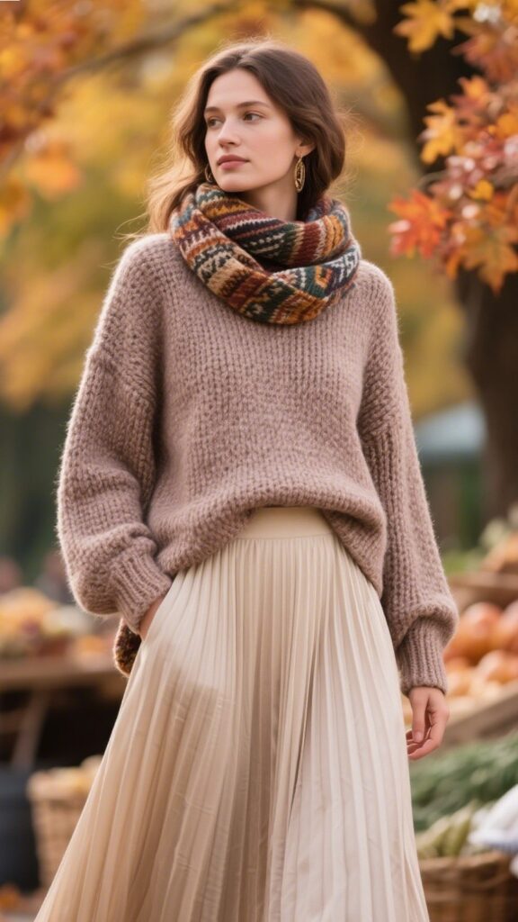 6. Maxi Skirt + Chunky Sweater + Scarf Harmony π