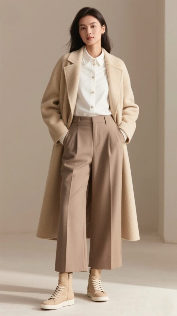 6. Wide-Leg Trousers in Warm Neutrals 👖
