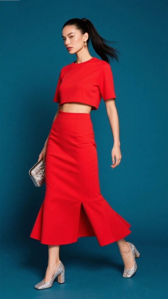 7. The Two-Piece Red Set – “Playful Confidence”