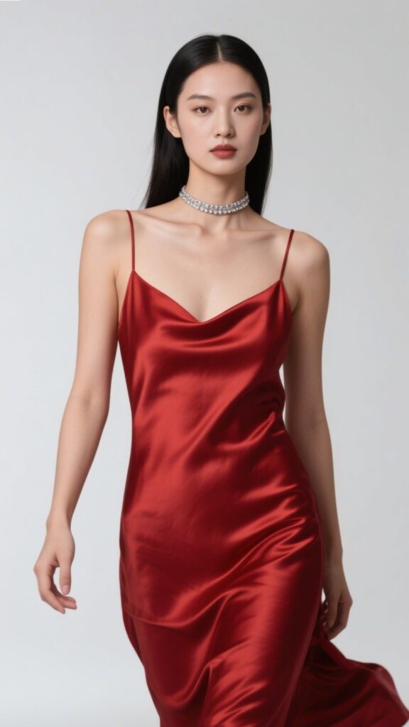 2. The Satin Slip Dress – “Red Silk Dreams”