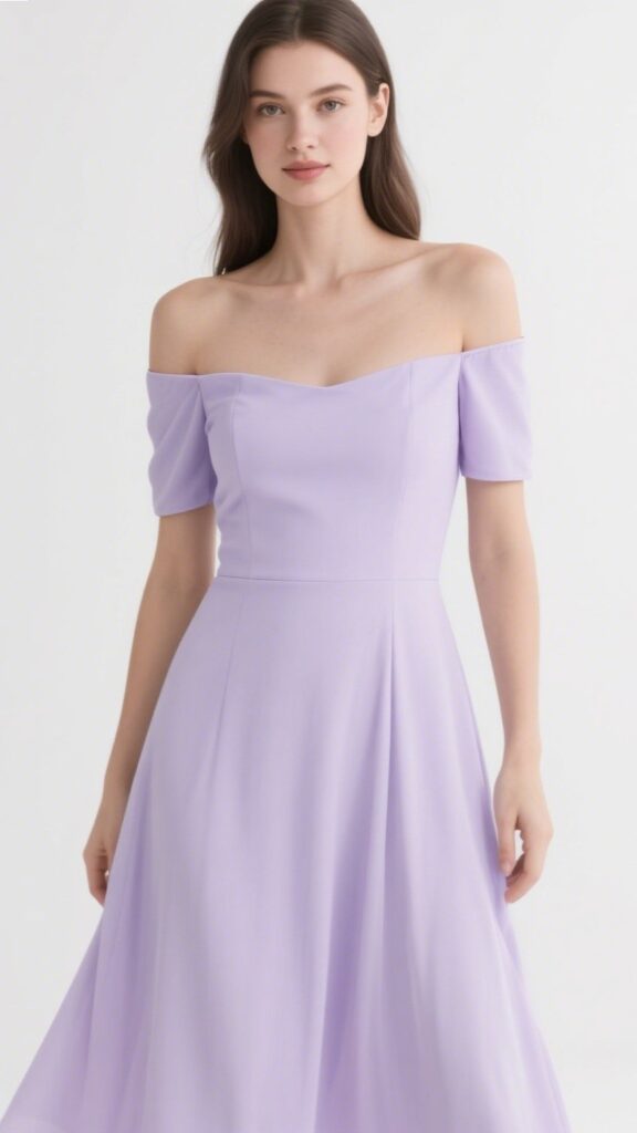 9. The Lavender Off-Shoulder Dress – “Soft Bloom”