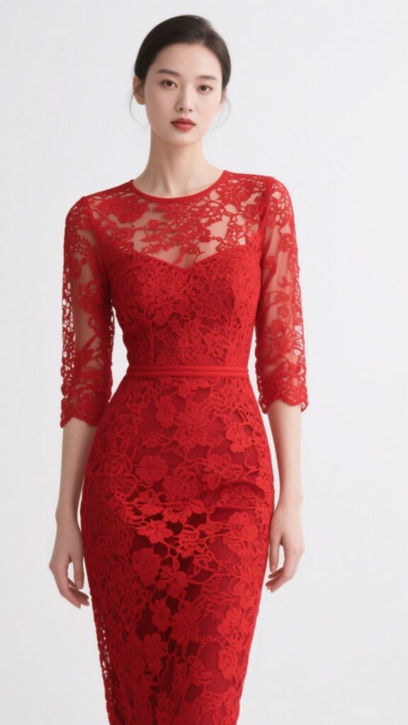 9. The Crimson Lace Dress – “Delicate Flame”
