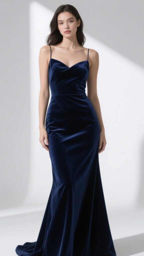 10. The Navy Velvet Dress – “Midnight Luxe”