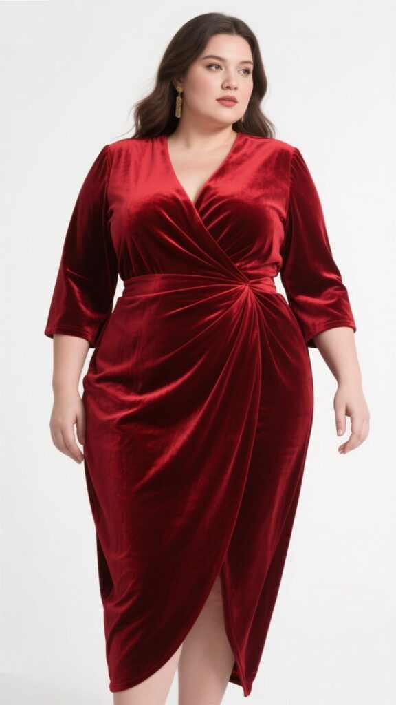 6. The Velvet Wrap Midi – “Luxe Crimson”