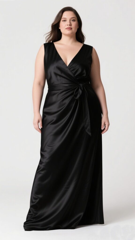 1. The Black Satin Wrap Dress – “Curve Embracer”