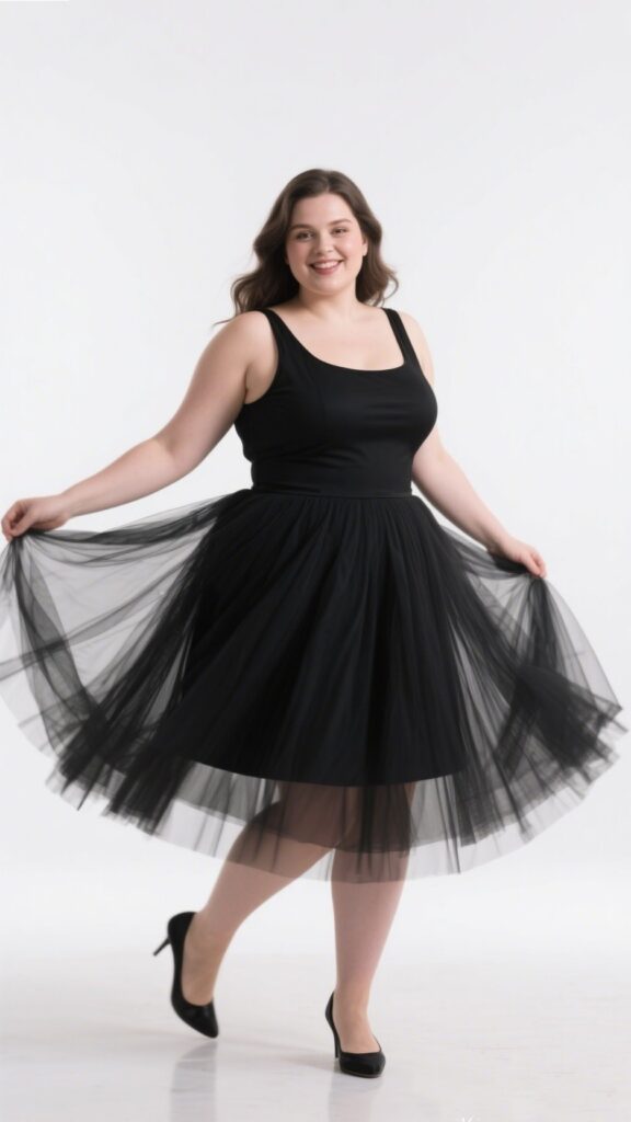 3. The Black Tulle A-Line Mini – “Playful Yet Polished”