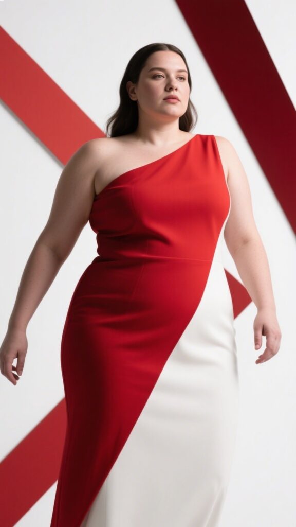 8. The One-Shoulder Asymmetrical Dress – “Modern Firestorm”
