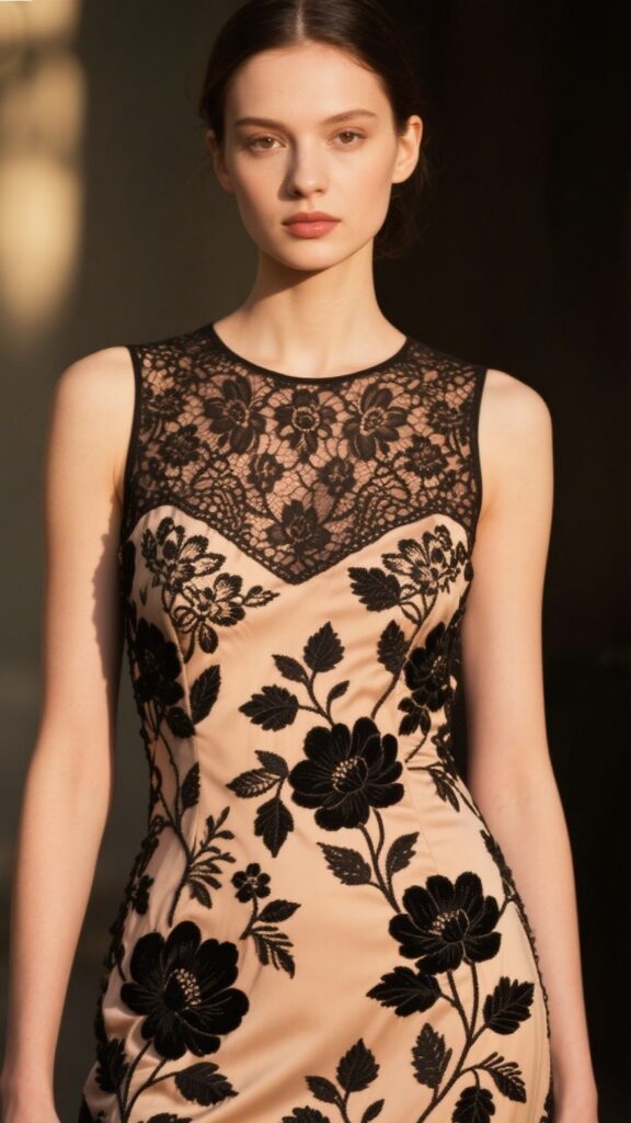 7. The Lace Appliqué Dress – “Black Bloom”
